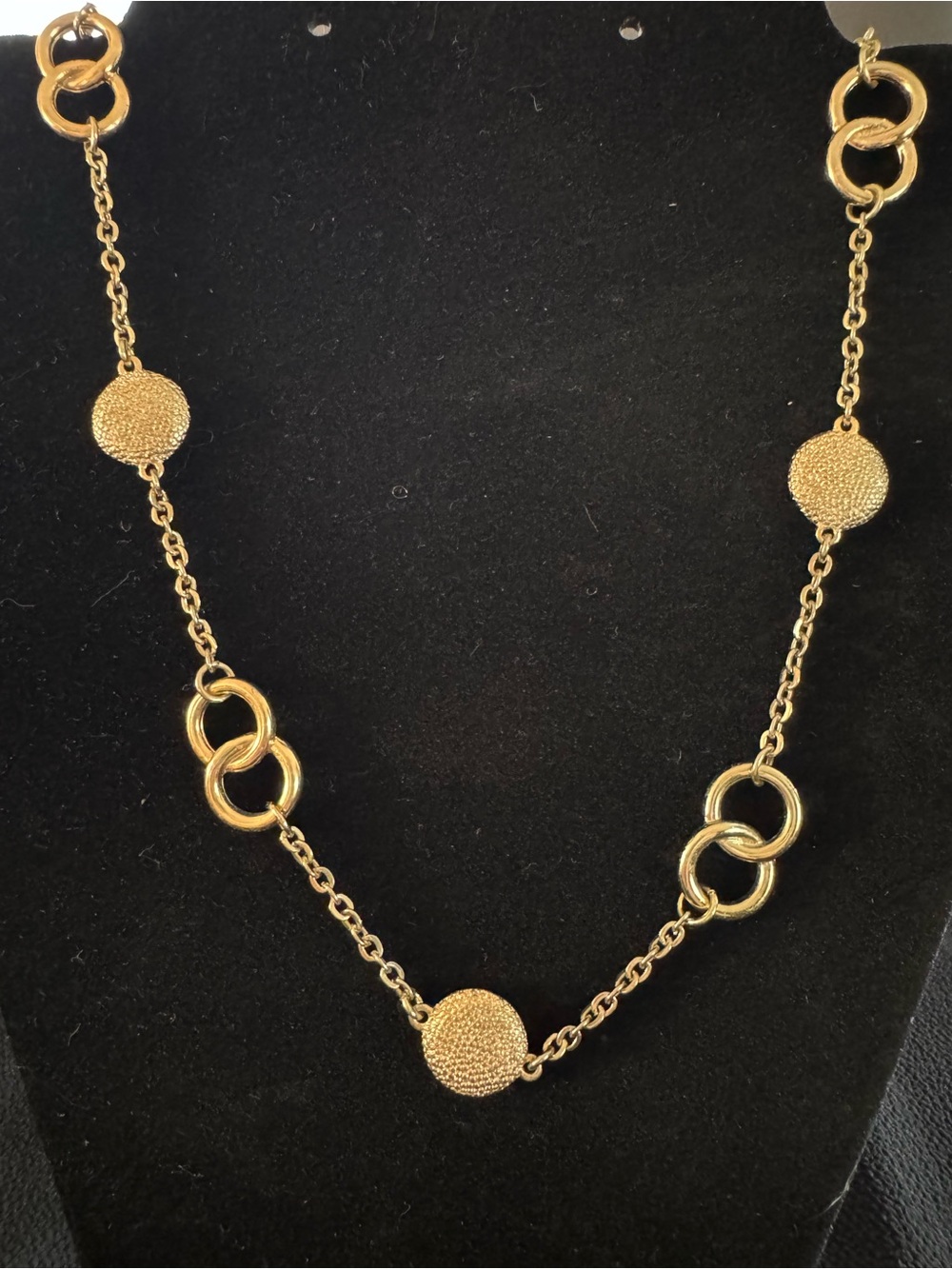 Vintage Crown Trifari Long Gold Tone Station Necklace - 32”